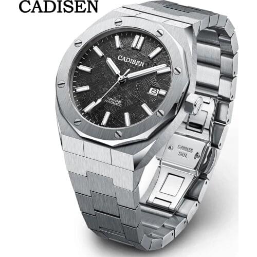 CADISEN New Sapphire Mens Watch Mechanical NH35A Clock Stainless Steel Watch 100M Waterproof Top Brand Casual Business Watches