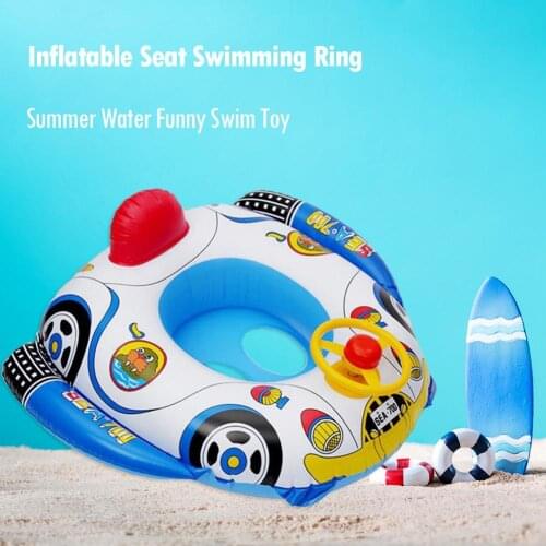Float Car Swim Accessories Inflatable Children Swim Ring Baby Circle Cartoon Floating Rubber Sound Steering Wheel Seat
