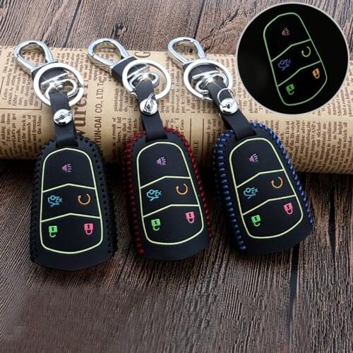 For Cadillac CTS Escalade 2015-2018 6 Buttons Smart Remote Keychain Protector Bag leather Car Key Case decoration Auto Accessory