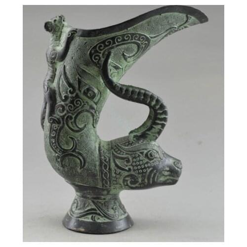 Elaborado coleccionable decorado antiguo trabajo manual bronce dragón GECO jarrón de ovejas