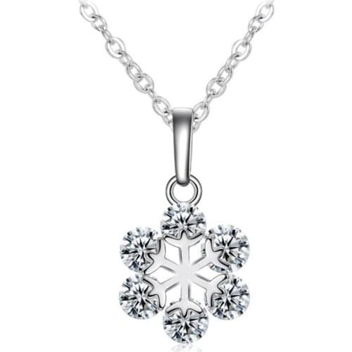 KOFSAC New Fashion 925 Sterling Silver Necklace Shiny Crystal CZ Snowflake Pendant Necklaces for Women Christmas Jewelry Gifts