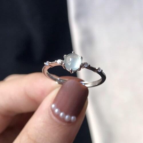 Original natural chalcedony egg surface opening adjustable ring light luxury elegant diamond charm womens silver jewelry