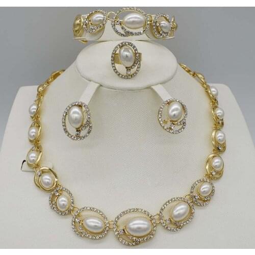 Dubai Gold Jewelry Sets Nigerian Wedding African Beads Crystal Bridal Jewellery Set Rhinestone Ethiopian Jewelry parure