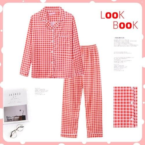 Korean Cute Red Plaid Classic Pajamas Set For Women 2 Piece Set Winter Warm Long Sleeve Turn-down Collar Homewear Sexy Sleepwear