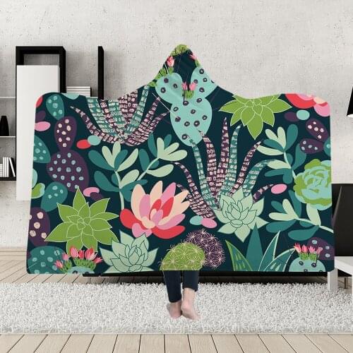 Yoga mat Hooded Blanket Magic Hat Blanket Thick Double-layer Plush 3D Digital Printing Cactus Series Wholesale