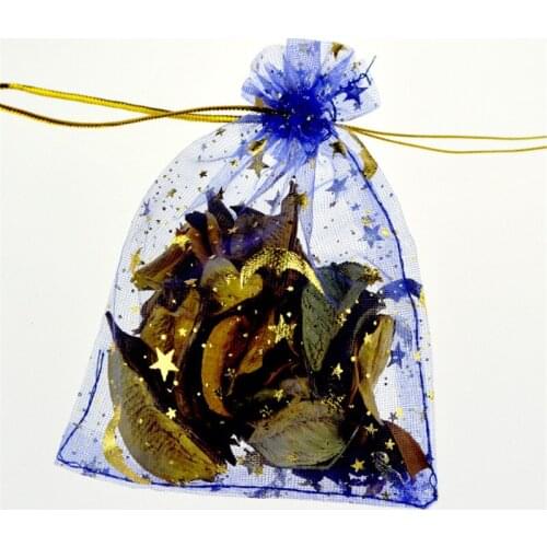 Small Organza Bag 7x9cm Drawable Wedding Jewelry Bags Royal Blue Packaging Pouches Moon Star Organza Gift Bags 100pcs/lot