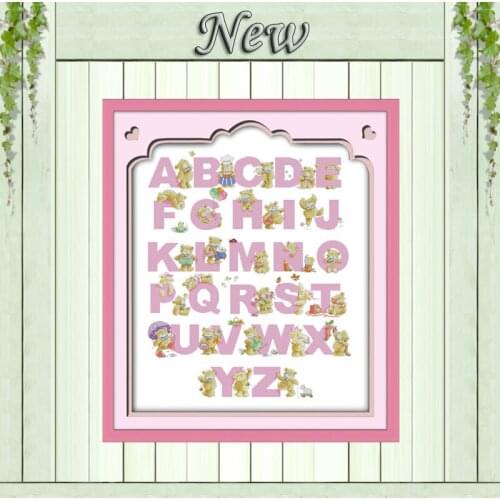 Little bears alphabet decor painting counted print on canvas DMC 14CT 11CT chinese Cross Stitch Needlework Sets Embroidery kits