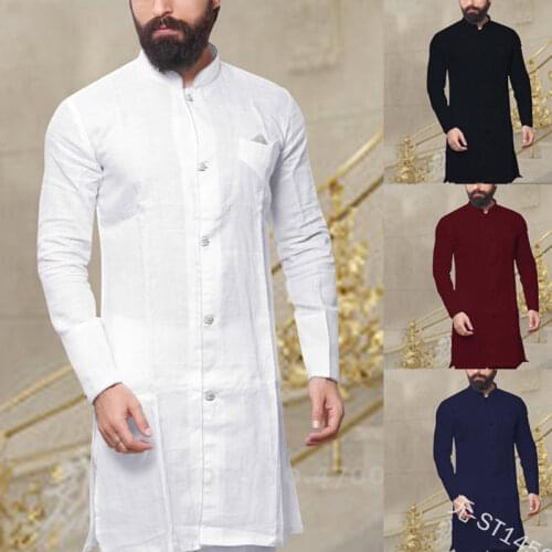 Men Fashion African Clothes Cotton T-shirt Dubai Muslim Long Sleeve Tee Tops Islamic Clothing Set Arabic Casual Blouse Robe Gown