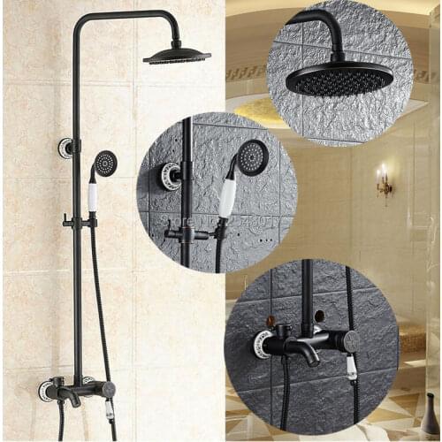 Bathroom Shower Set Black Bronze Single Handle Fashion Bath Shower Mixer with Handheld Shower Porcelain ZR61