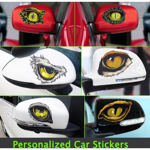 Car Sticker Mirror Stickers Creative Scratch Decals Cartoon Cute Animal Eagle Chameleon Lizard Eye Mirror Stickers Personality