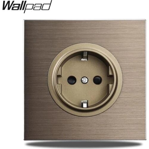 Wallpad L6 EU Wall Socket Electrical Power Outlet Schuko Brown Brushed Aluminum Panel 86 * 86mm