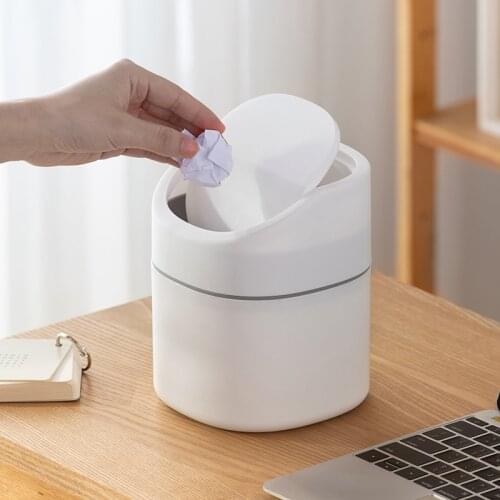 Table Trash Can Home Office Mini Small Waste Bin Desktop Garbage Basket Creative High Quality Plastic Pressing/Rolling Cover