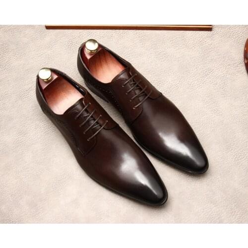 Italian New Dress Men Shoe Genuine Leather Designer Oxford Shoe For Men Formal Wedding Office Brogue Business Shoes Black Brown