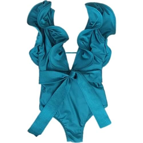 2021 New Sexy Ruffle Print Floral One Piece Strappy Slimming Swimwear Women Swimsuit Deep-V Bathing Suit Beach Wear Monkini