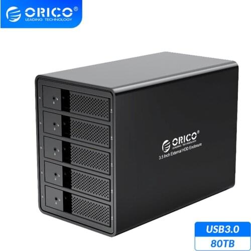 ORICO 95 Series 5 Bay 3.5'' USB3.0 HDD Docking Station Support 80TB UASP With 150W Internal Power Adaper Aluminum HDD Case