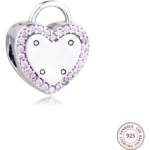 Genuine 925 Sterling Silver Lock Your Promise Clip Heart Charms Fit Original Bracelets Beads for Jewelry Making kralen perle