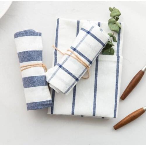 10pcs high quality Blue white check striped tea towel kitchen towel napkin table cloth 100% cotton60