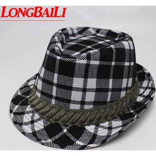 Casual Plaid Fedora Hats For Men Chapeu Masculino Panama Jazz Gangster Caps MEDB009