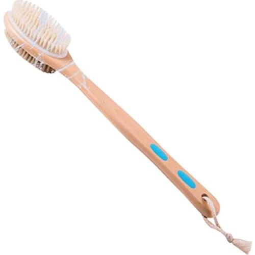 Practical Shower Brush, Back Cleaning Brush with Long Wooden Handle, Natural Soft and Hard Massage Bristles for Dry/Wet Brushes