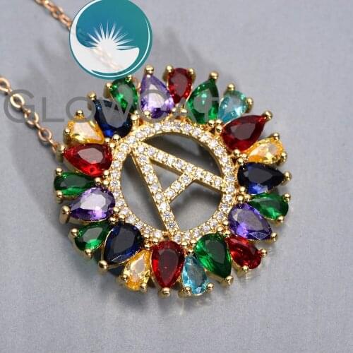 Multicolor Round Charm Gold 26 Alphabet Pendant Necklace Micro Pave Zircon A-Z Initial Letter Necklaces Couple Name Necklace