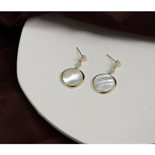 S925 Silver Ear Needle Stud Earrings Natural Mother Shell RND With Zircon Brass 14kReal Gold Korea Jewelry for Women HYACINTH