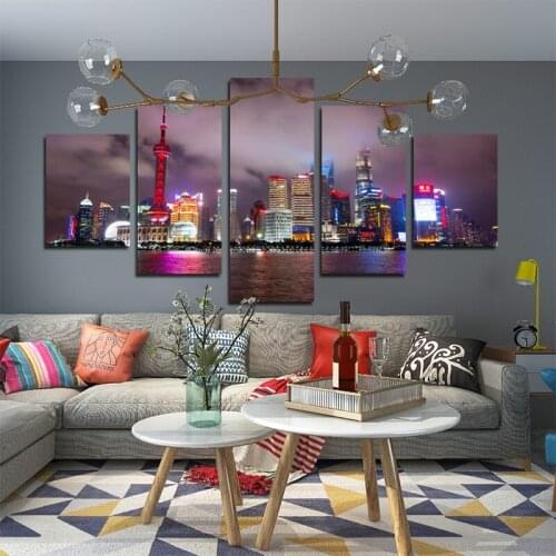 Shanghai Oriental Pearl Tower Landscape City HD Printed 5 Panel Posters Home Decor Canvas Painting Wall Picture For Living Room
