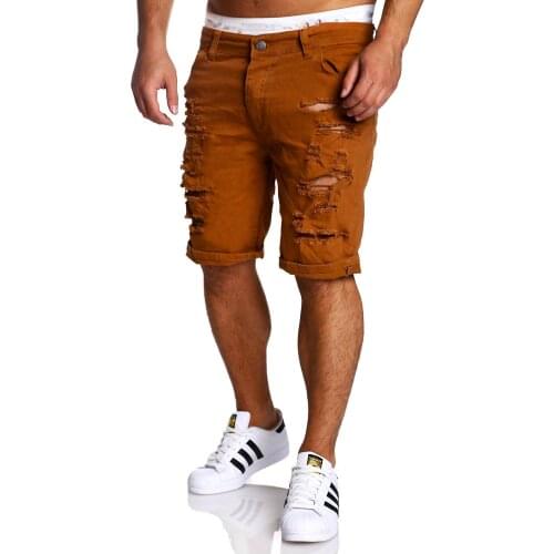 Fashion Blue Black White Frayed Hole Knee Lengthman Denim Shorts Zipper Fly Homme Casual Shorts Destroy Men Jeans Short Summer