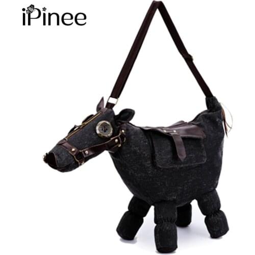 IPinee New animal creative trend fashion canvas 3D pony ma shape female messenger bag bag men Animal shoulder bag