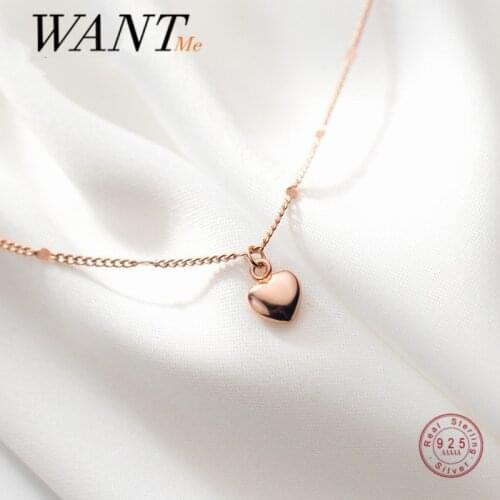 WANTME Genuine 925 Sterling Silver Minimalist Beads Chain Link Love Heart Pendant Charm Necklace for Women Party Fashion Jewelry