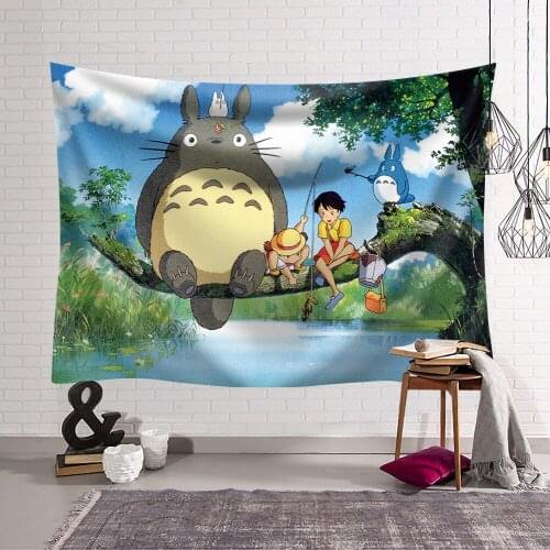 Japanese Hayao miyazaki wall hanging tapestry boho decor cartoon cat wall tapestry yoga throw beach towel picnic mat traveling