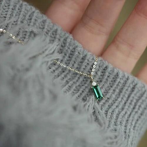 Morivovog 925 Sterling Silver Square Emerald Pendant Necklace for Women 14K Gold Small Luxury Necklace Ladies Statement Jewelry