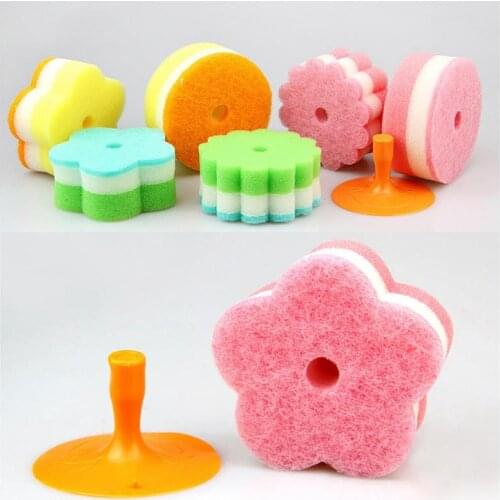 2PCS Random Color Cleaning Sponge Double Sided Washing Sponge Dish Sponge Kitchen Cleaning Magic Sponge With Suction Cup