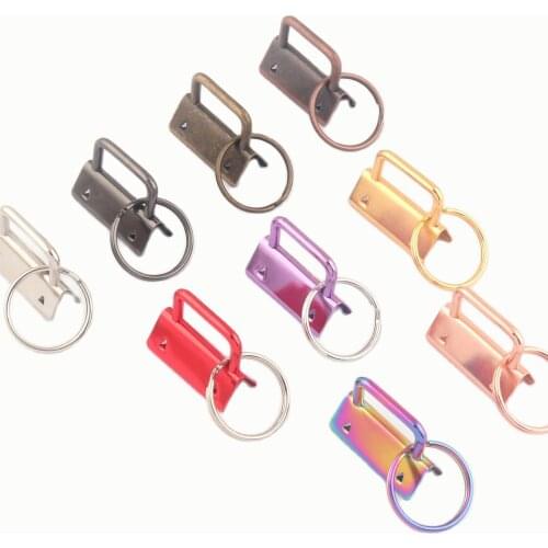 32mm Rainbow Key Fob Hardware Wristlet With Key Ring Sets Metal Keychain Hardware For Webbing Leather Key Ring Keychain Ribbon