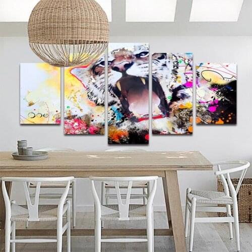 Abstract Animal Canvas Painting Modern Art Wall Poster Color Leopard Home Decoration Living Room Mural Five Piece Set Frameless