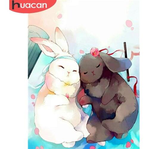 HUACAN Diamond Painting Rabbit Cross Stitch Full Square/Round Embroidery Mosaic Cartoon Home Art Handmade Gift