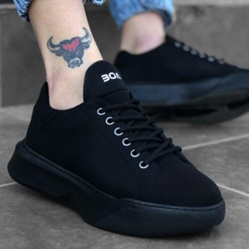 BA0161 Laced High Base Black Sports Shoes Fashionable Design Türkiye'de Produced Models Suitable For Daily Use