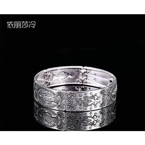 Maria bracelet vintage golden beaded Saint Mary bracelet, Catholic Virgin Mary goddess icon beaded bracelet