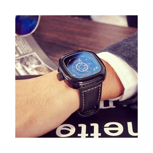 CAROTIF Top Luxury Mens Watch Leather Waterproof Pin Buckle Hollow Square Stainless Steel Luminous Machinery Fashion Men Watch