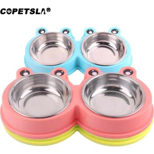 Copetsla 1Pcs Double Cat Bowl Dog Bowl Pet Feeding Cat Water Bowl For Cats Food Pet Stainless Steel Frog Bowls Pet Supplies