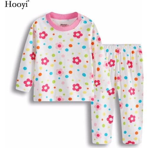 Hooyi Floral Baby Girl Pajamas Suit Infant Sleep Set 100% Cotton Soft Top Quality Newborn T-Shirt Pant Children Clothes Jumpsuit