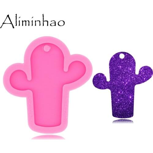 DY0535 Shiny Glossy Cactus Keychain mold UV Resin Liquid Silicone Mould Craft For DIY Necklace Charms Making Jewelry
