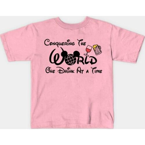 Conquering The World One Drink At A Time T Shirt Epcot Drinking Shirt Epcot Shirts Girls Boys Clothes Summer Cotton Tees T-shirt