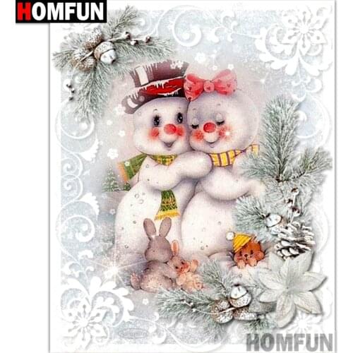 HOMFUN Full Square/Round Drill 5D DIY Diamond Painting "Snowman couple" Embroidery Cross Stitch 5D Home Decor Gift A15600