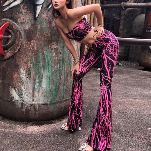 TWO PIECE SET Women Sexy Crop Top Strapless Flare Pants Wide Leg Night Club Party Outfits 2 PIECE Set Festival Palazzo Clubwear