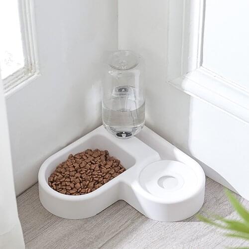 2 In 1 Pet Feeder Bowl Cat Dog Heart-shaped Automatic Water Refilling Wall Corner Double Bowls Food Kitten Drinking 500ml