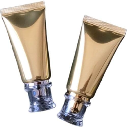 30ml Cosmetic Soft Tube Refillable Travel Bottle Facial Cleanser Container Squeeze Tube Empty Packaging Acrylic Lid Gold Glossy