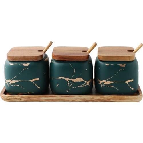 Nordic matte marbled ceramic seasoning jar salt can oil bottle household seasoning box kitchen supplies seasoning bottle set