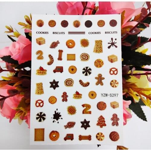 Cute Cookies Biscuits 3D Nail Sticker Sliders Decals Design Self Adhesive Stickers for Nails Decorations Manicure Accessories