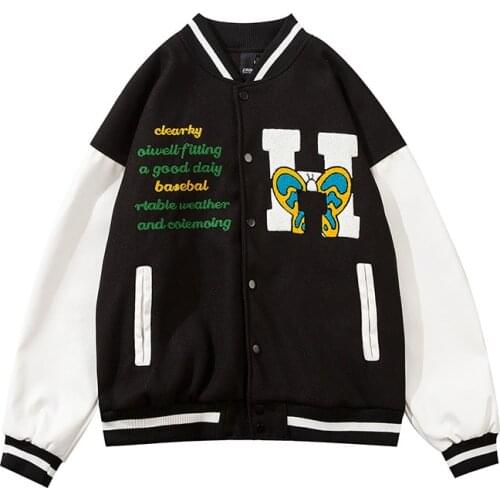Fashion Baseball Jacket Mens Hip Hop Harajuku Streetwear Letter Embroidery Casual Cotton College Bomber Jacket Men Clothing