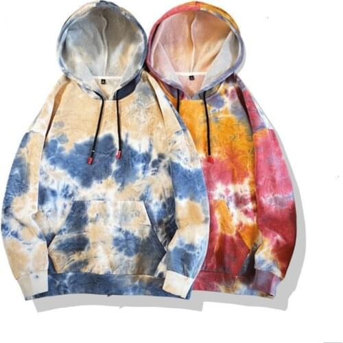 Men Casual Oversized Pullovers Tops Autumn Tie Dye Men Hoodies Fleece Warm Man Hooded Sweatshirts 2021 Japanese